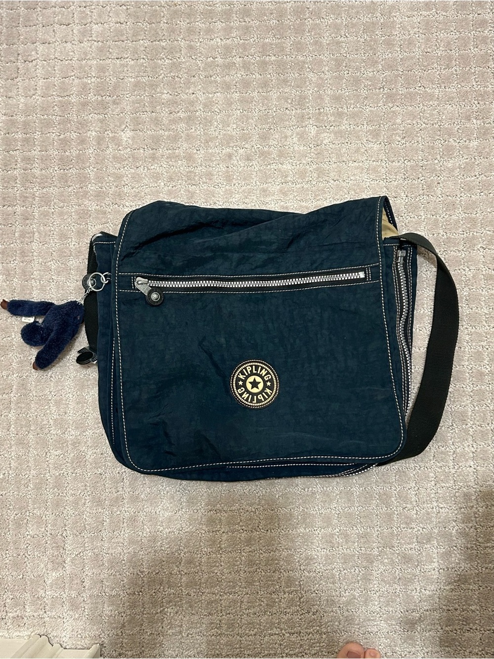 Kipling Navy Blue Men's Messenger Bag with Zip Pocket